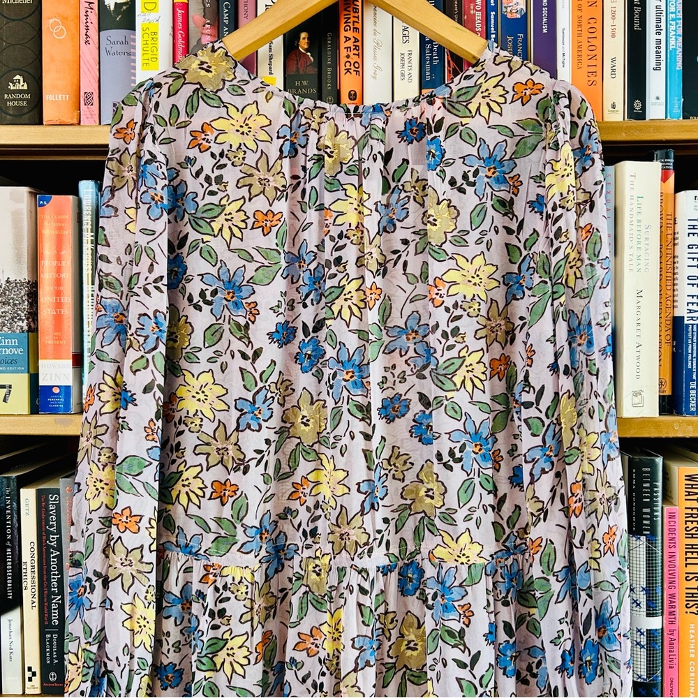 Velvet Graham Spencer Sheer Floral Drawstring Waist Slip Lng Sleeve Midi Dress S - Picture 14 of 16